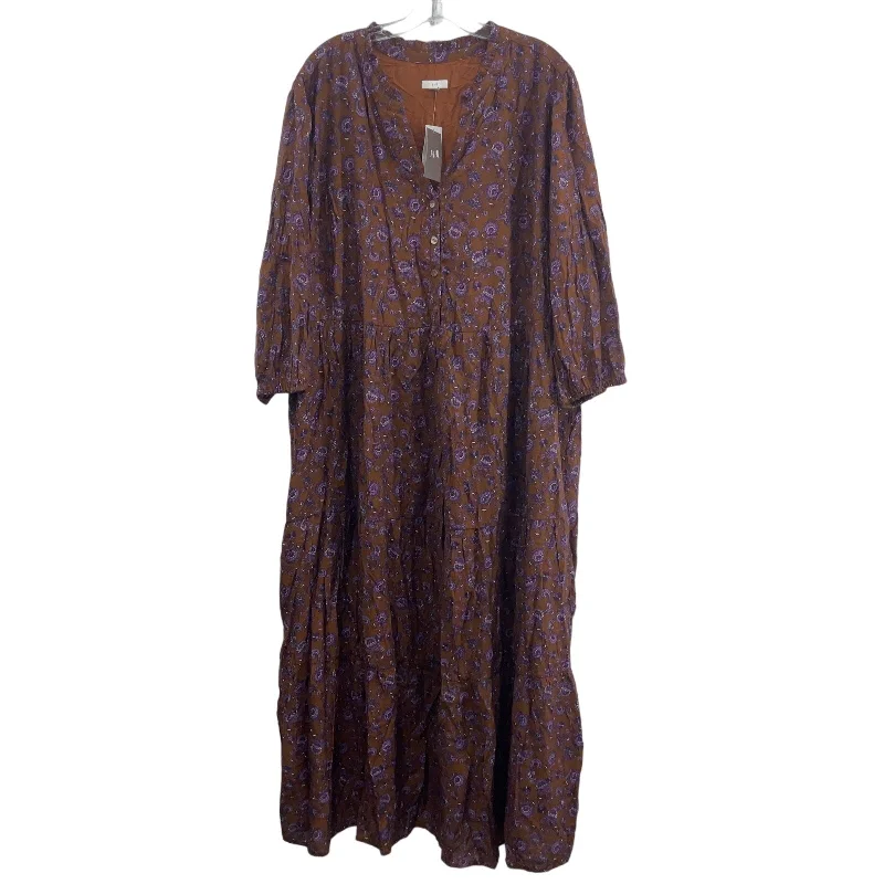 New J.Jill 3X Plus Brown & Purple Women's Paisley Long Shirt Dress Rayon NWT Long Floral Skirt