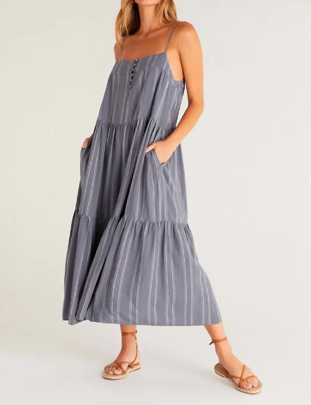 Waverly Stripe Maxi Dress In Worn Indigo Printed A-line Maxi