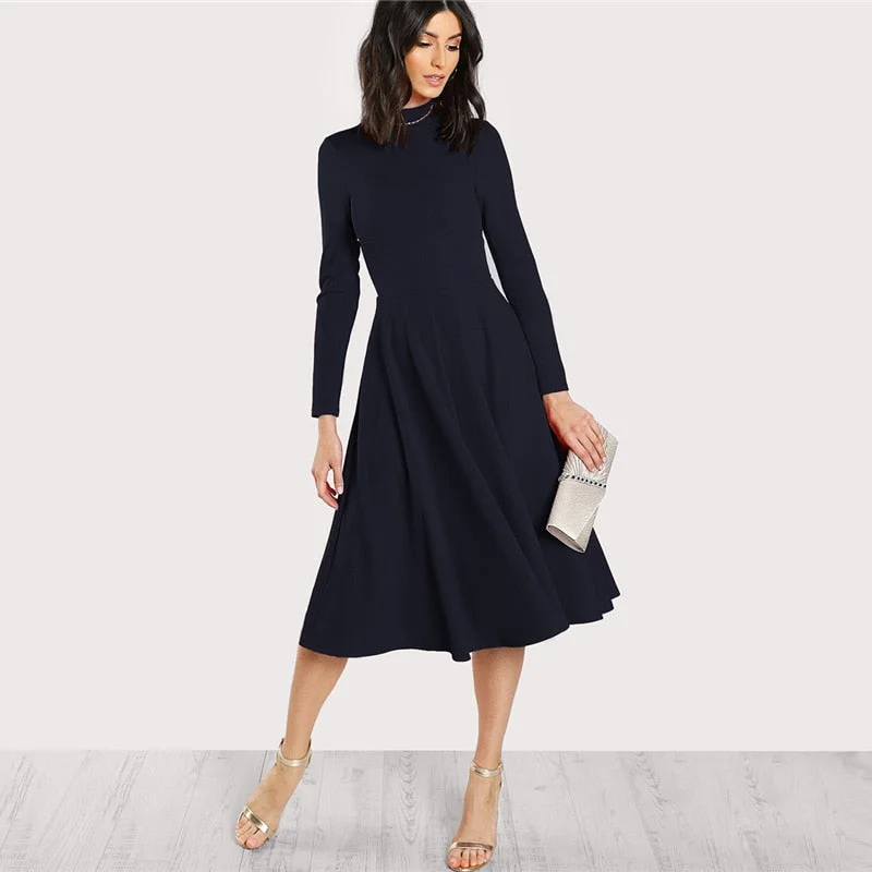 Women's Autumn A-Line Dress With Long Sleeve Button-front Maxi Skirt