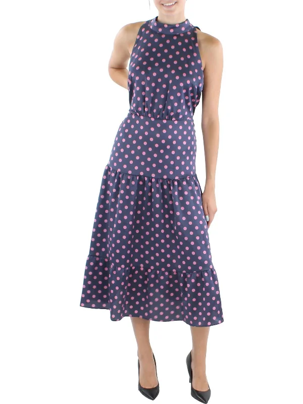 Womens Polka Dot Tie Neck Maxi Dress Summer Maxi Skirt