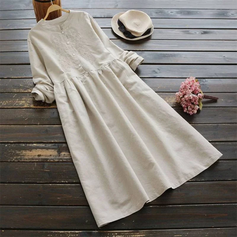 Women's Spring Casual Long-Sleeve Dress Elegant Maxi Skirt