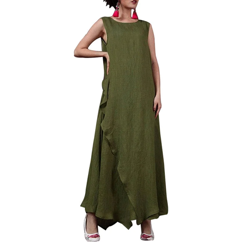 Women's Summer O-Neck Sleeveless Long Dress Full Maxi Skirt