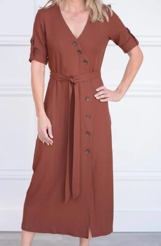 Button Up Your Story Midi Dress In Cherrywood Silk Midi Skirt