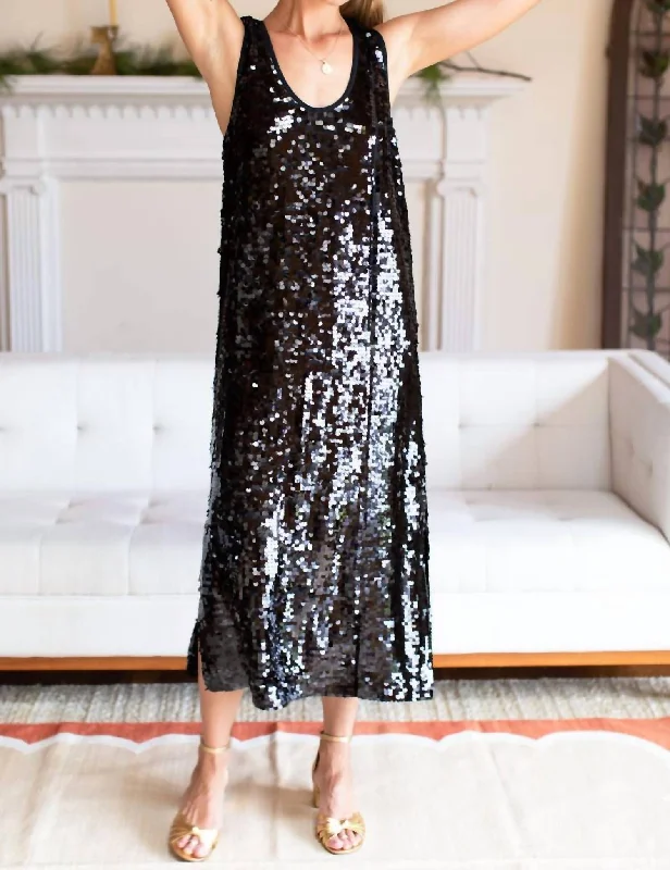 Edie Scoop Midi Dress In Black Sequin Midi Skirt Set