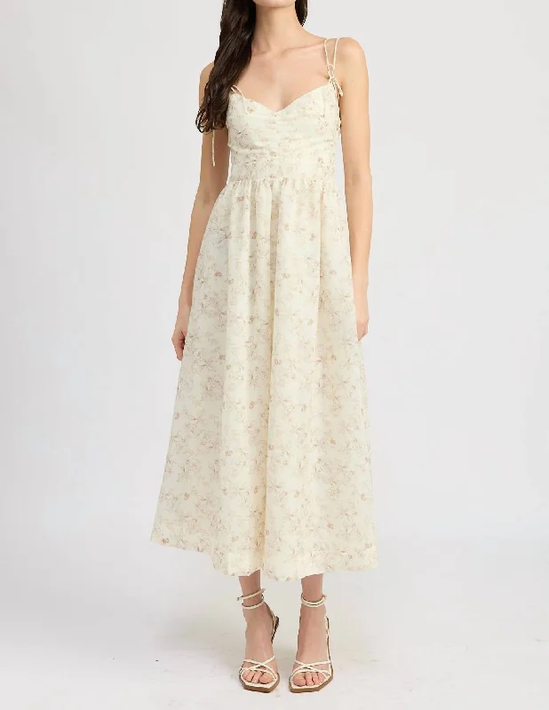 Jaylin Cami Midi Dress In Ivory Tan Soft Pleated Midi