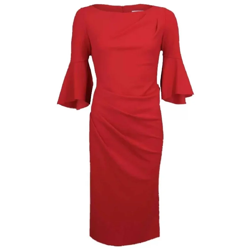 Midi Dress In Lipstick Red Casual A-line Skirt