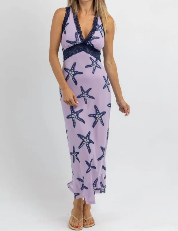 Under The Sea Slip Midi Dress In Purple Lace-up Midi Skirt