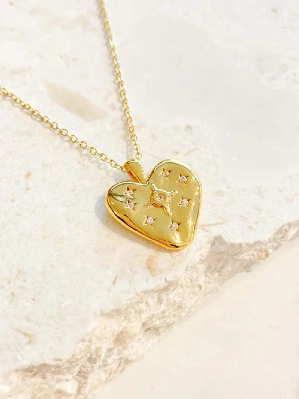 Heart Stone Gold Plated Necklace White Lace Dress